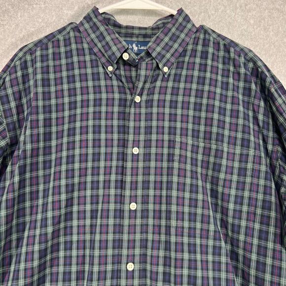 Ralph Lauren Yarmouth Shirt Mens Size 16-33 Long Sleeve Button Front Blue Plaid - Picture 2 of 12